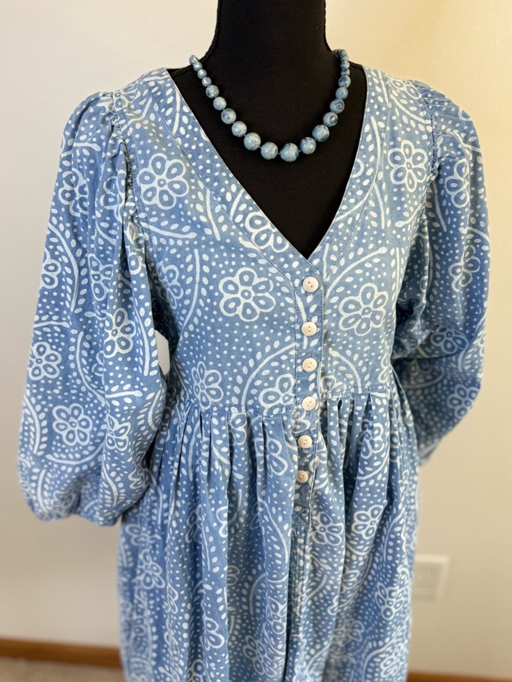 Madewell Blue Floral Empire Waist Mini Dress Puff Sleeve XS - Picture 4 of 10